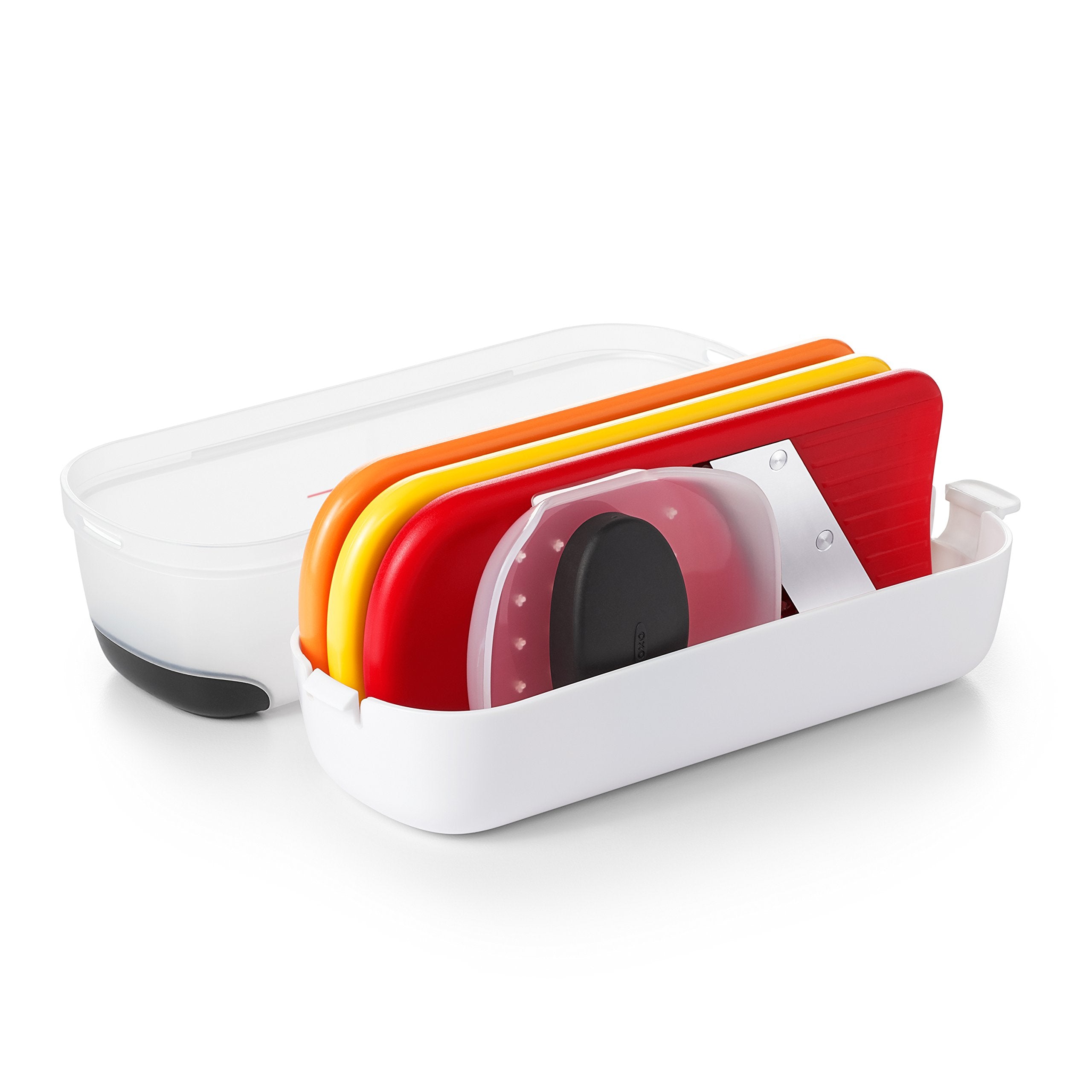 OXO Good Grips mini front view with container showing compact storage benefit