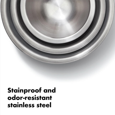 OXO nestable bowls stacked to save space and simplify storage benefit