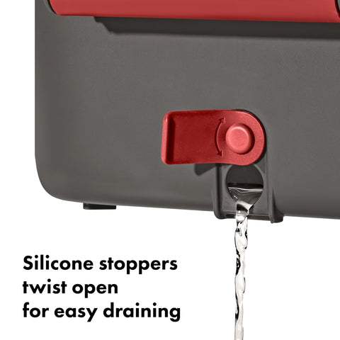 OXO locked handles on bins for single-hand carrying and secure movement