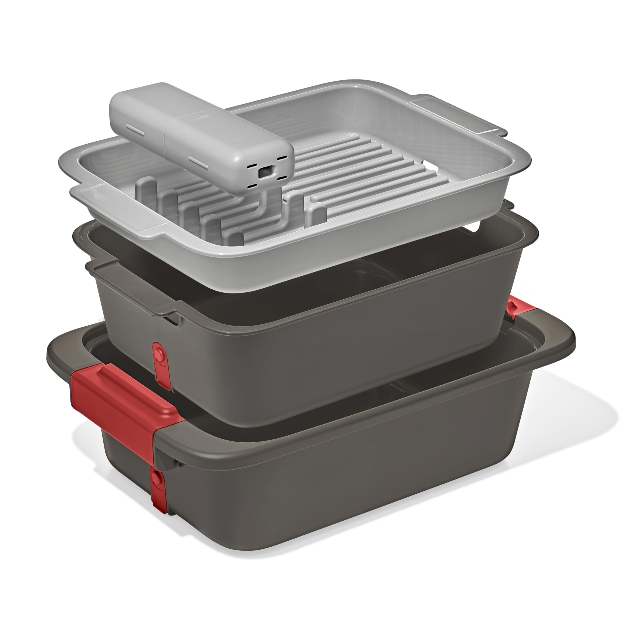 OXO front assembly showing complete 4-piece kit for organized campsite cleanup