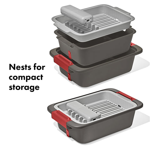 OXO rinse bin with silicone drain plug ready to release wastewater controlled