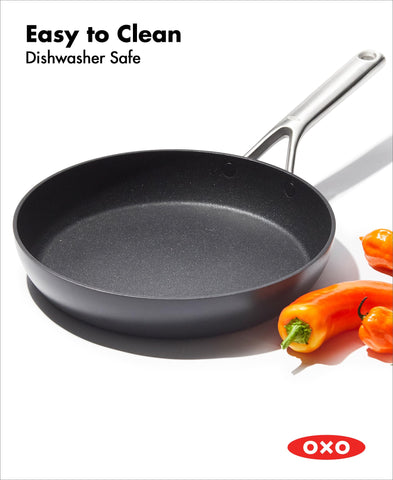 OXO product packaging and labels highlighting PFAS-free ceramic nonstick benefits