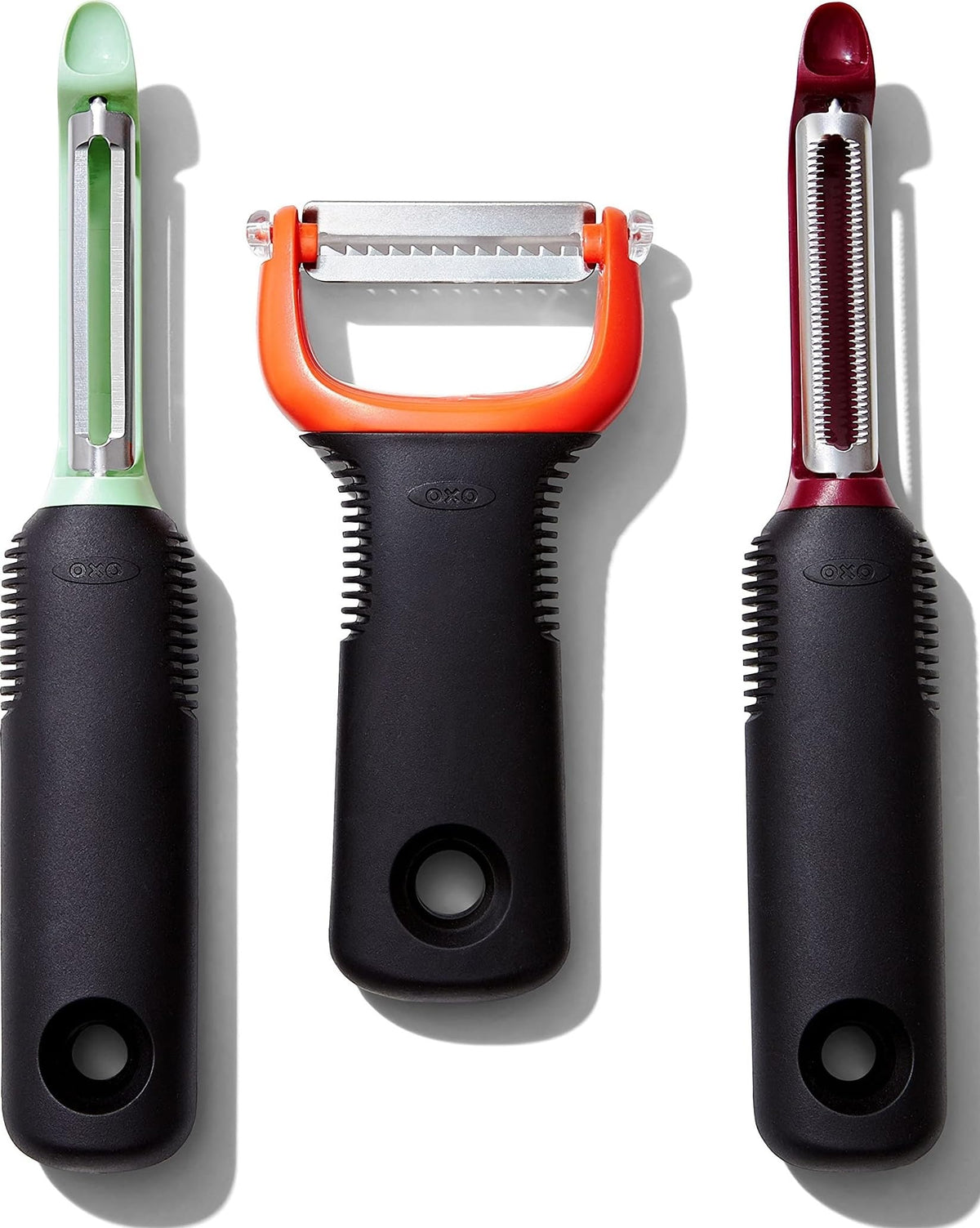 OXO peeler set front packaging shows contents and versatility