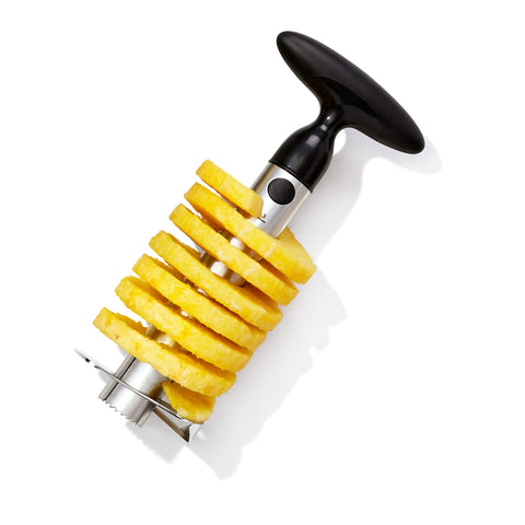 OXO Good Grips corer in use on pineapple, demonstrating quick, mess-free prep