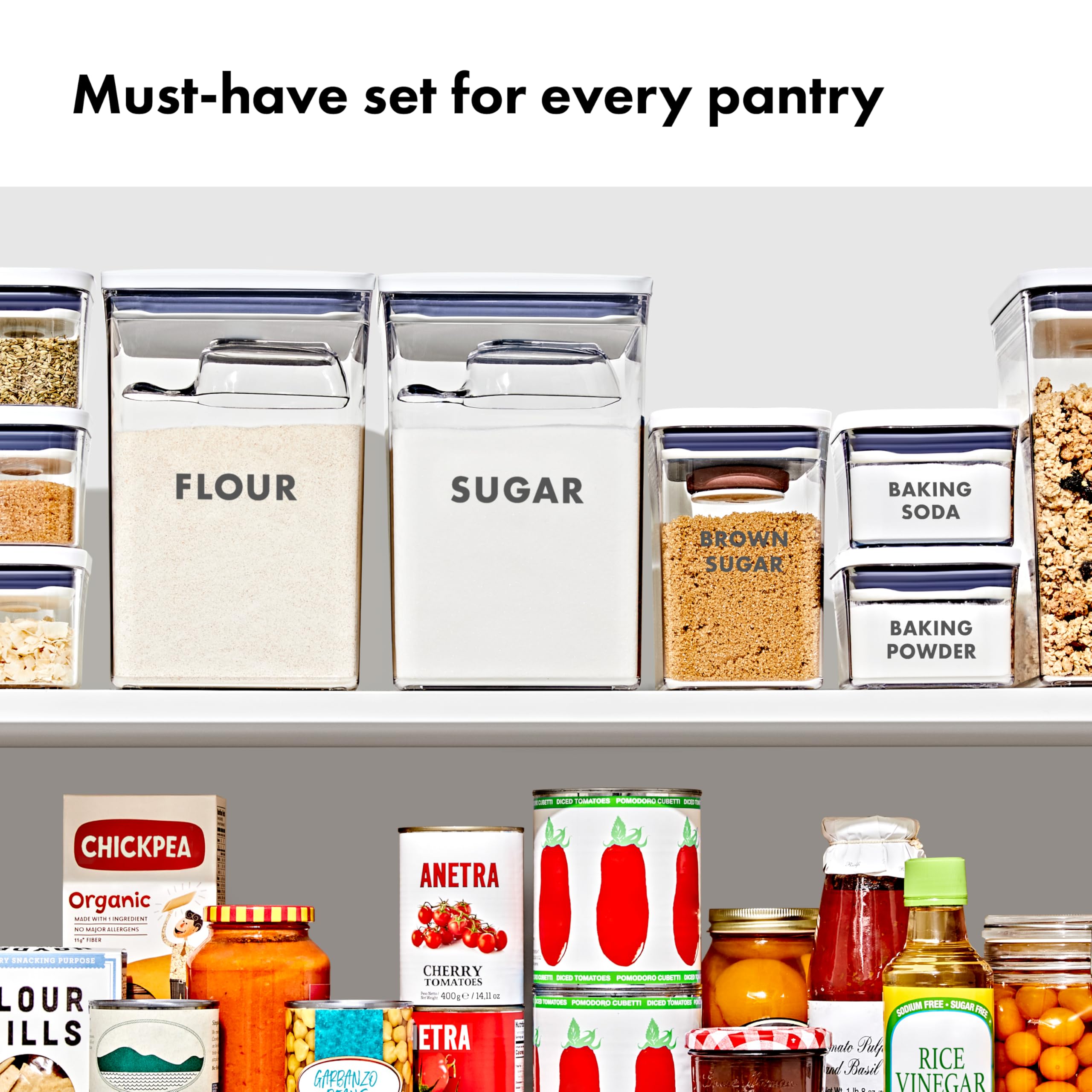 OXO POP lid interior with accessories attached for organized measuring