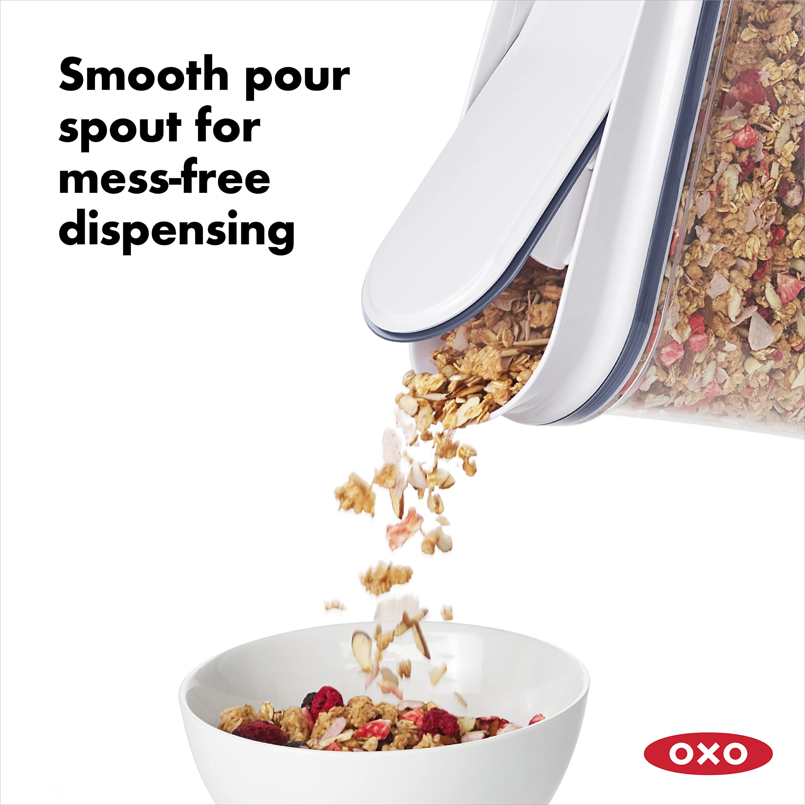OXO contoured container side highlighting comfortable grip and control