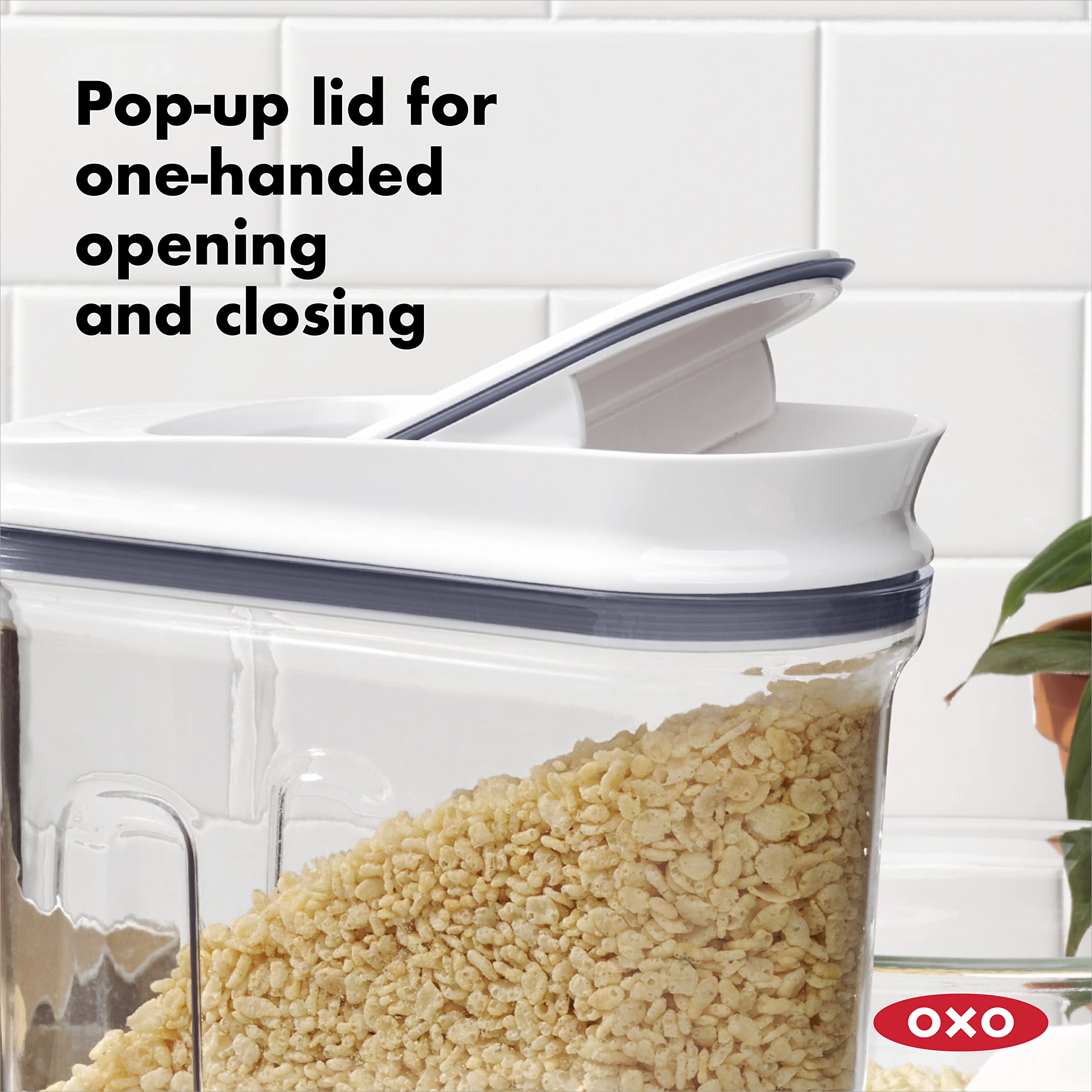 OXO close-up of POP lid demonstrating easy one-handed opening