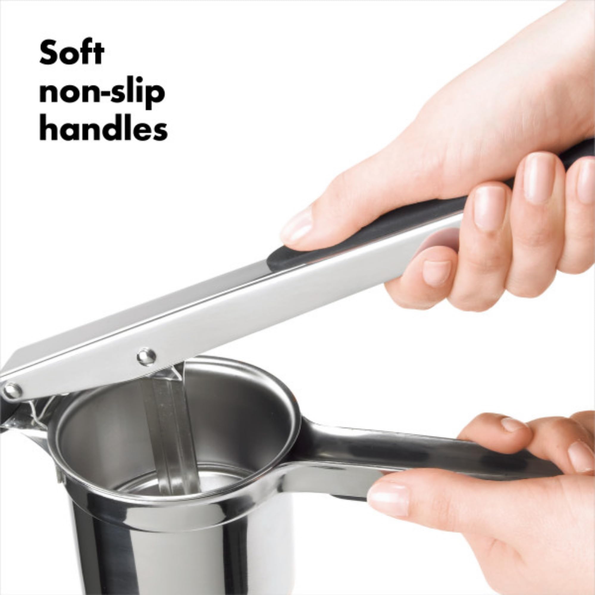 OXO soft-grip handle close-up demonstrating ergonomic comfort and reduced strain
