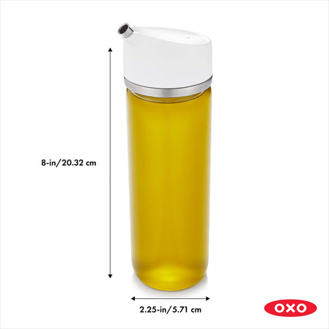 OXO stainless steel spout close-up highlighting drip-free precision and control