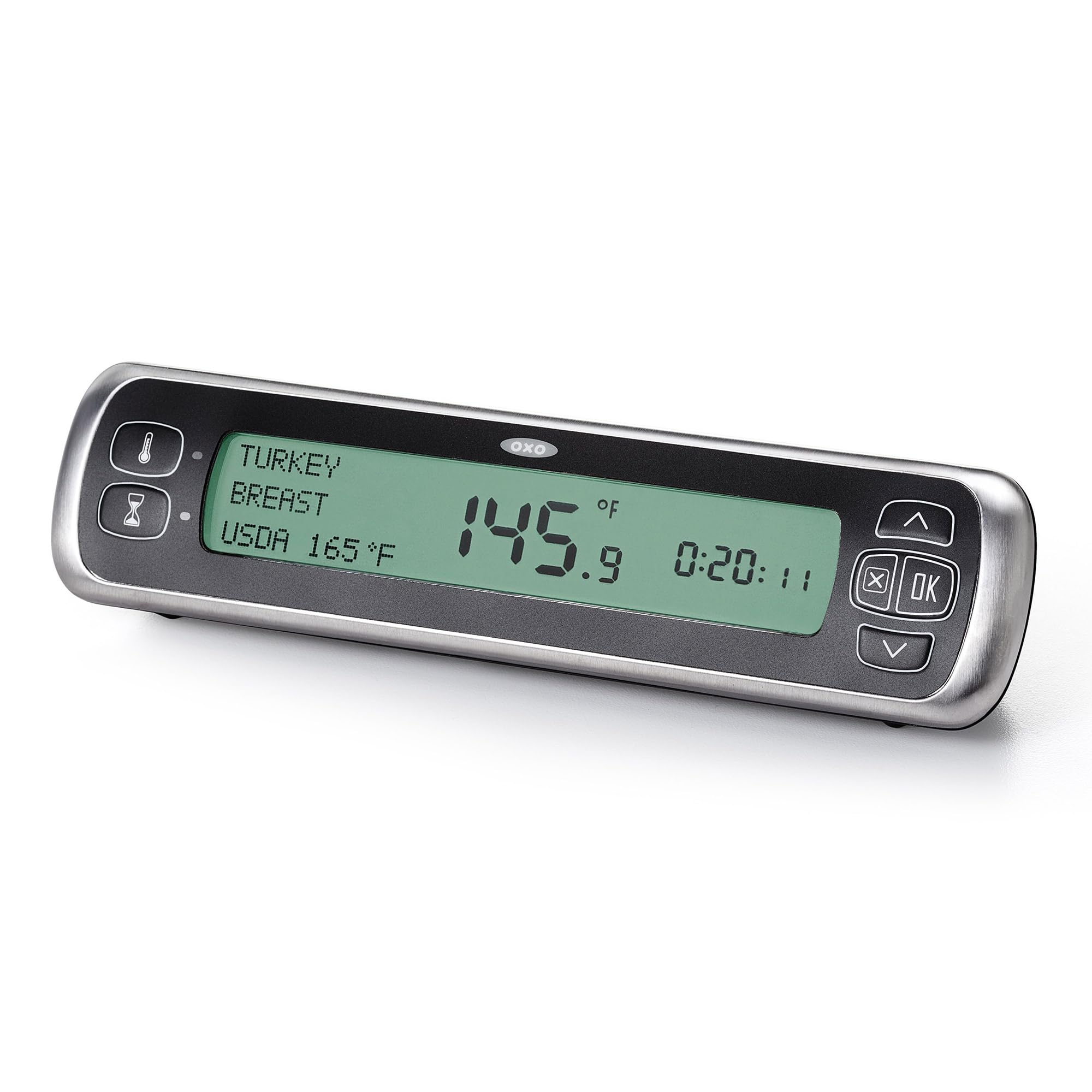 OXO probe and stainless steel cord close-up for heat resistance