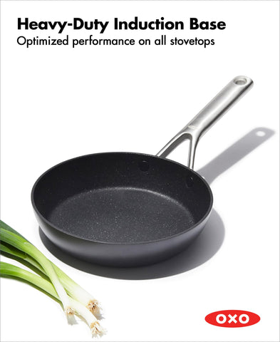 OXO professional bottom view of heavy‑duty induction base for consistent heating