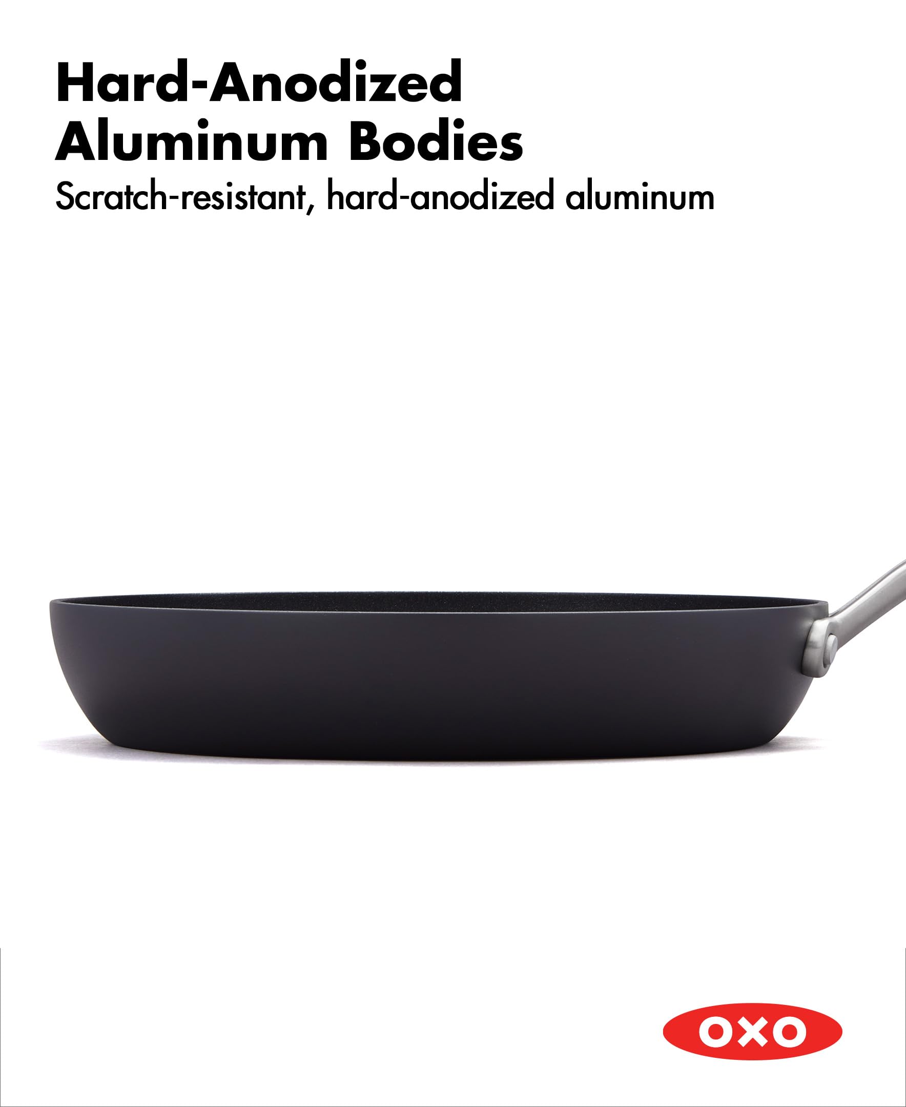 OXO professional stainless steel handle detail offering secure grip and balance