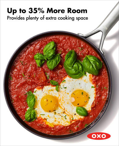 OXO professional in oven with roasted vegetables showing oven‑safe versatility