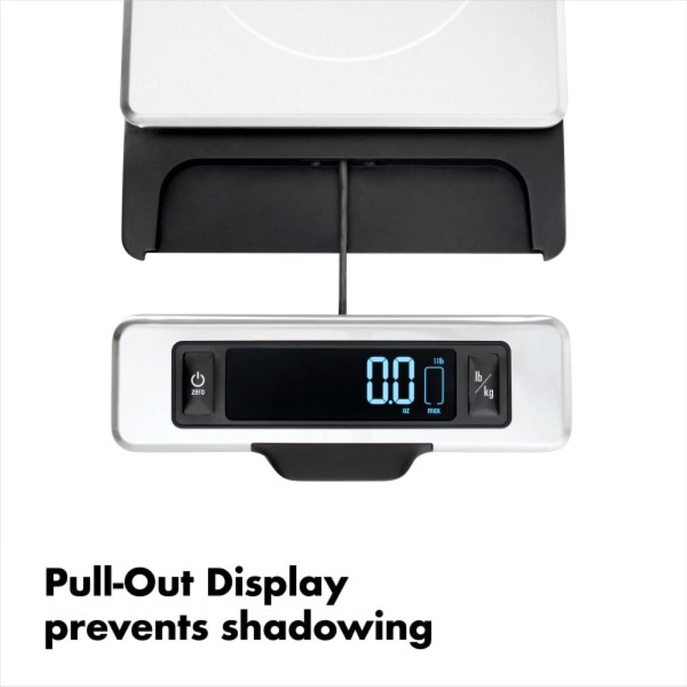 OXO pull-out display extended, prevents shadowing and improves visibility