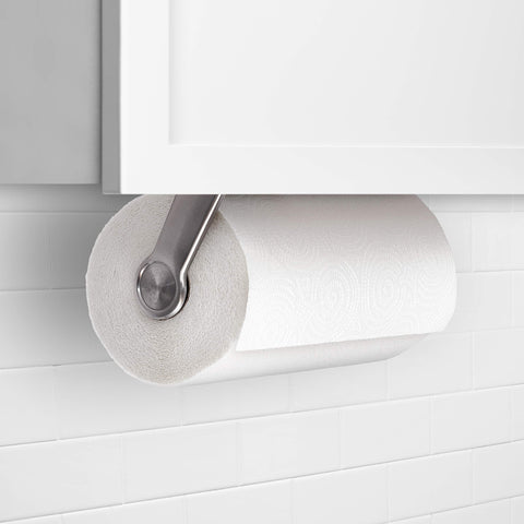 OXO front view of loading a paper towel roll for fast replacement and convenience