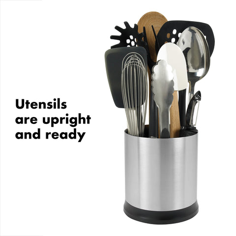 OXO rotating utensil holder close-up on steel bearings for smooth rotation benefit