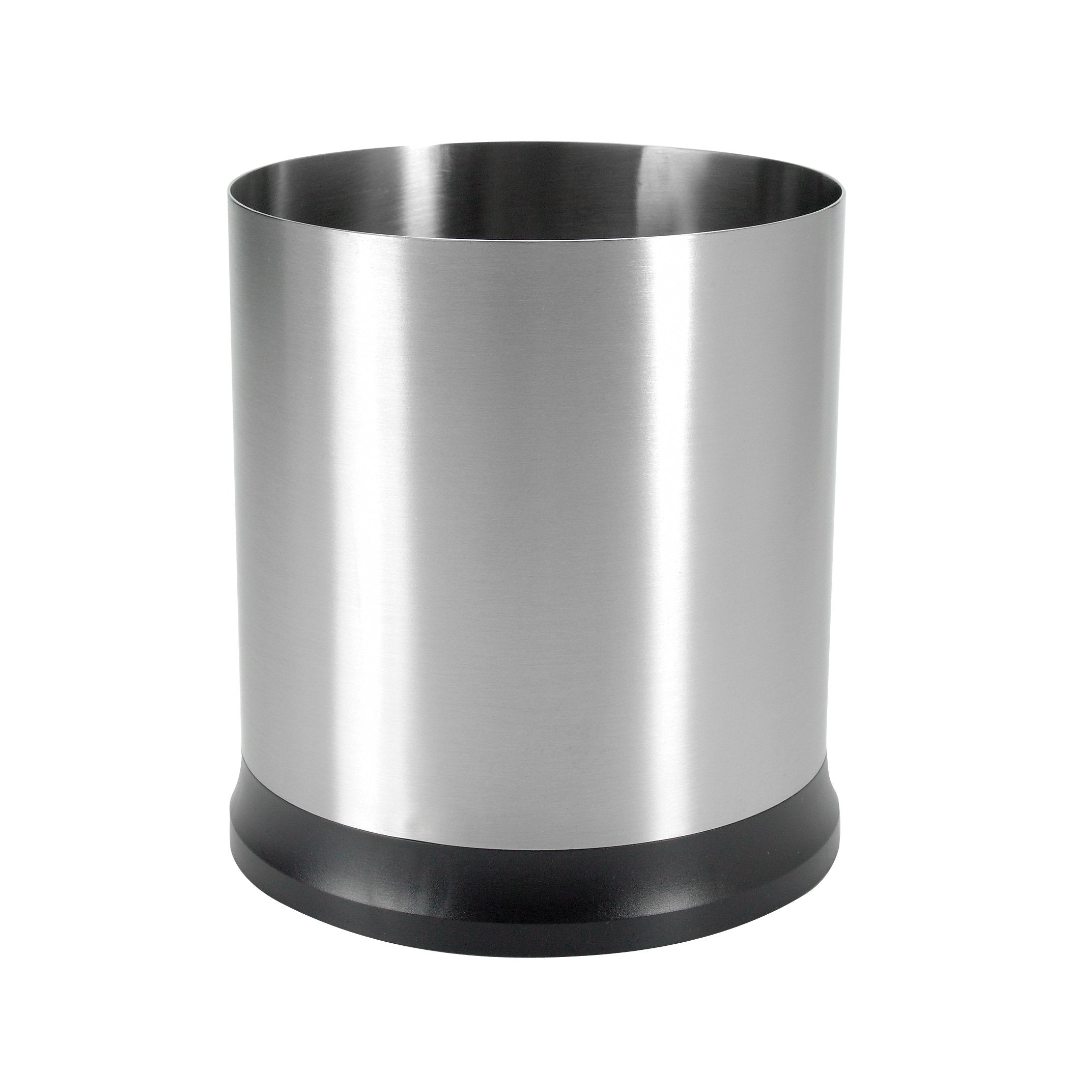 OXO rotating utensil holder front view shows neat stainless finish and organization benefit