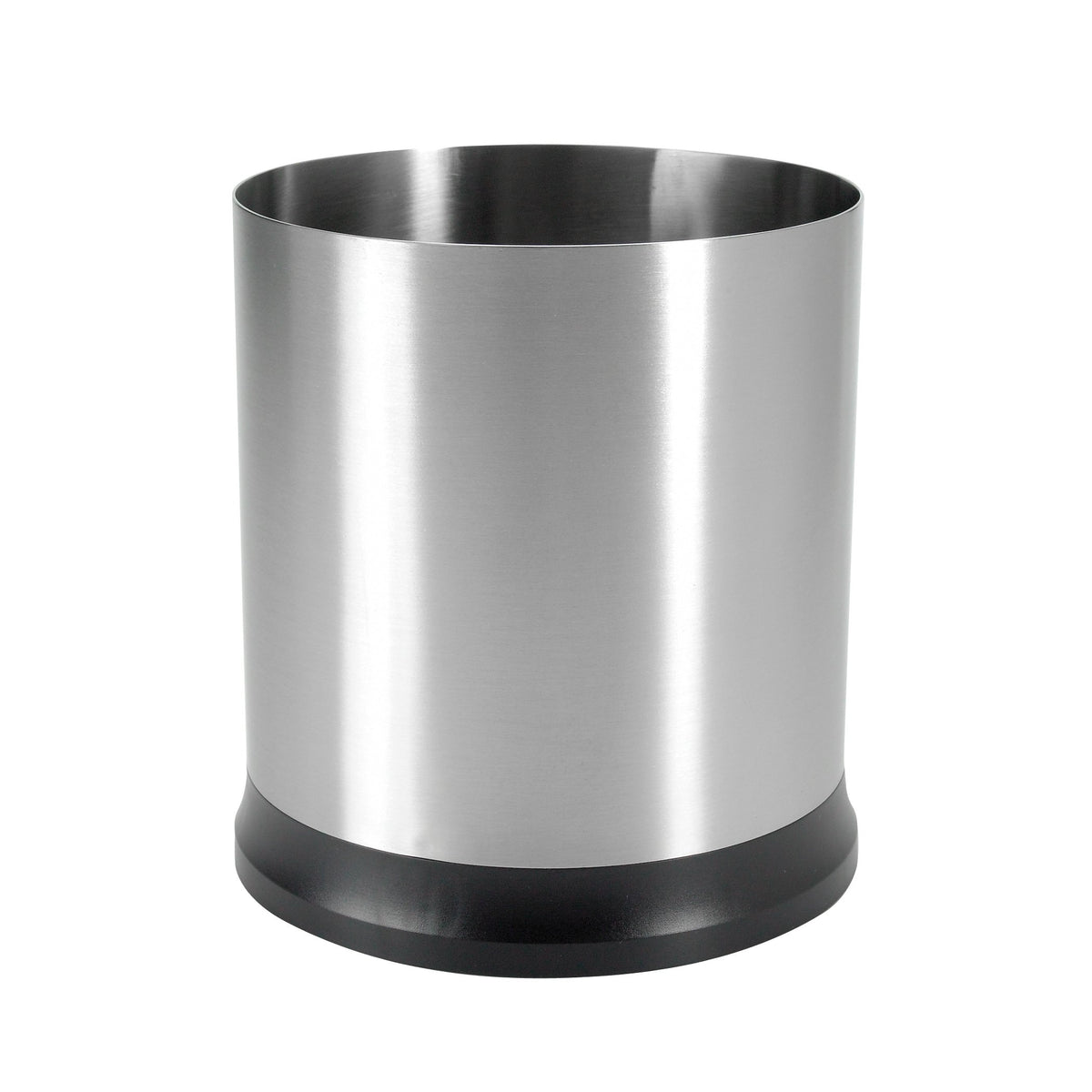 OXO rotating utensil holder front view shows neat stainless finish and organization benefit