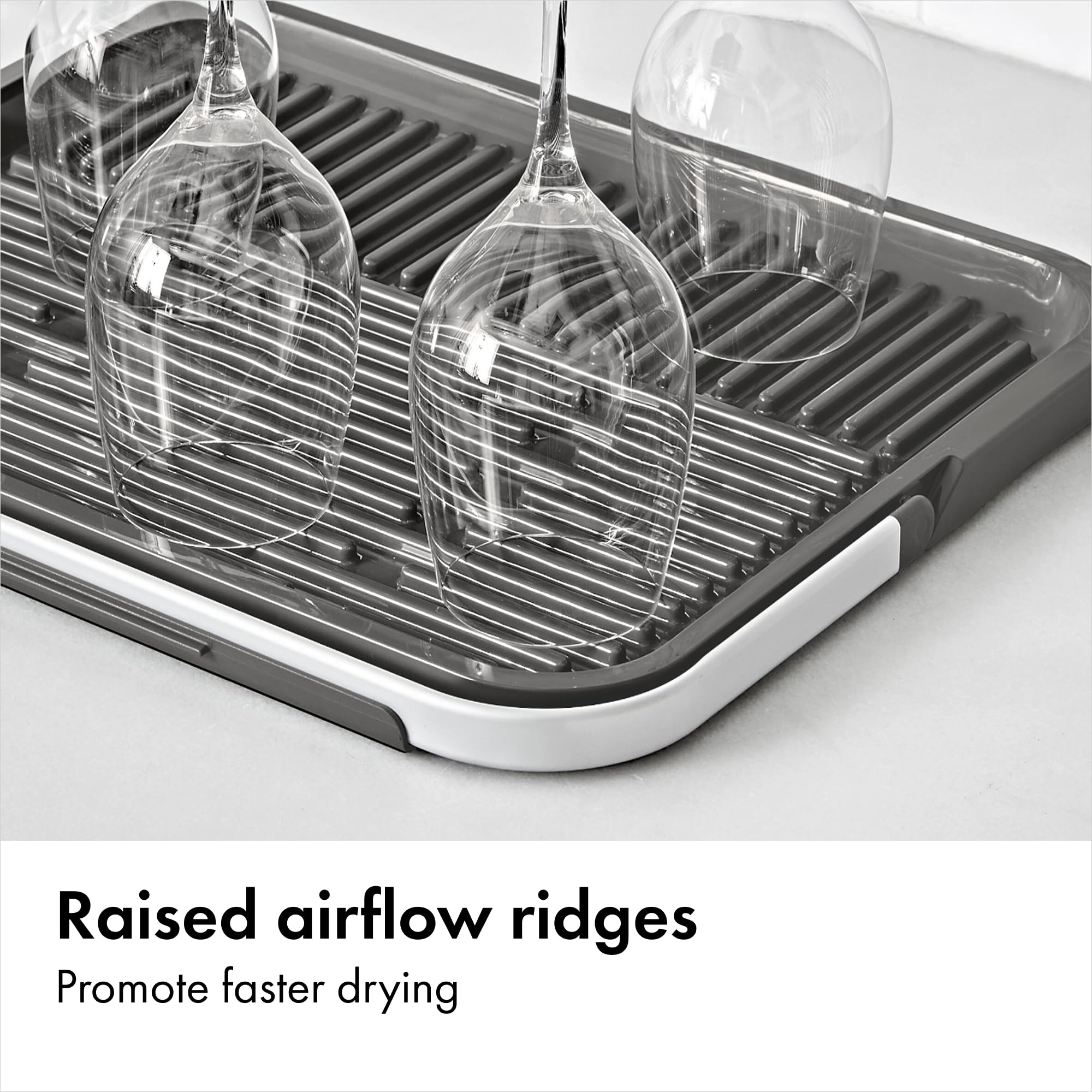 OXO silicone drain board close-up of raised ridges aiding faster air drying benefit
