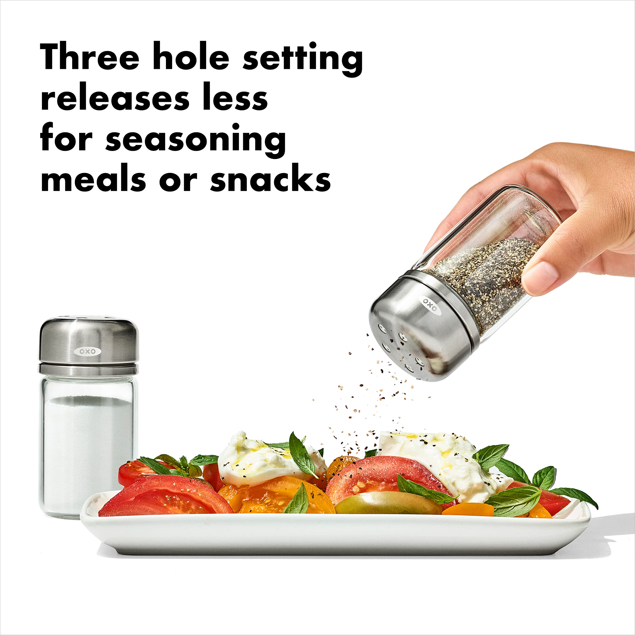 OXO hand scale comparison showing 3.5 oz size for countertop and table convenience