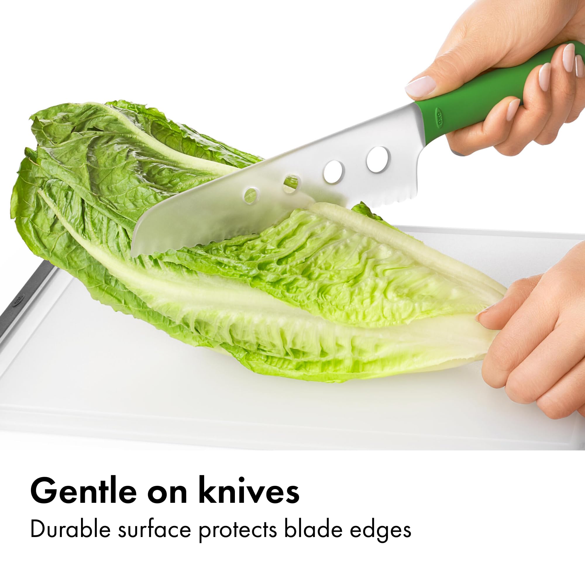 OXO tapered edge handle detail for comfortable lifting