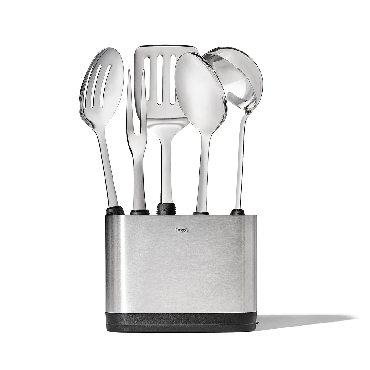 OXO front view of full six-piece set, elegant countertop display