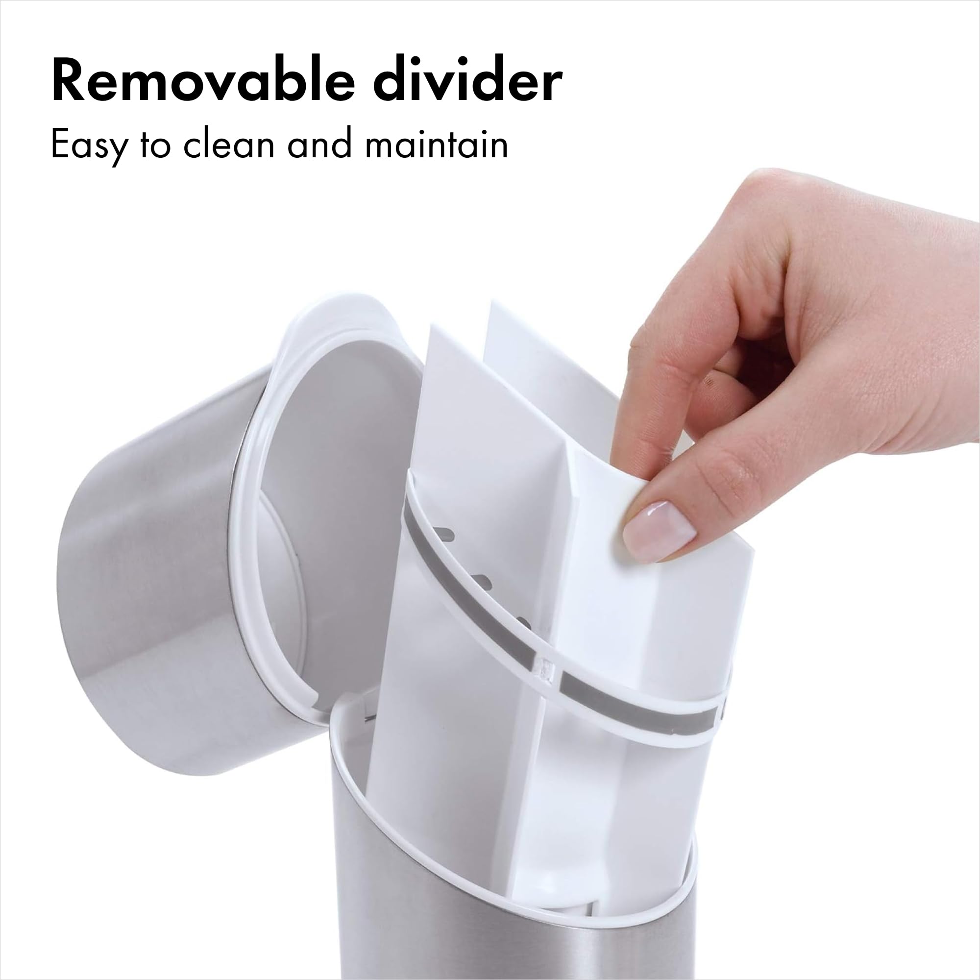 OXO removable divider detail demonstrating separation and easy cleaning benefit