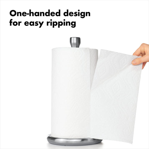OXO Good Grips with jumbo roll in place, secures large rolls for consistent dispensing