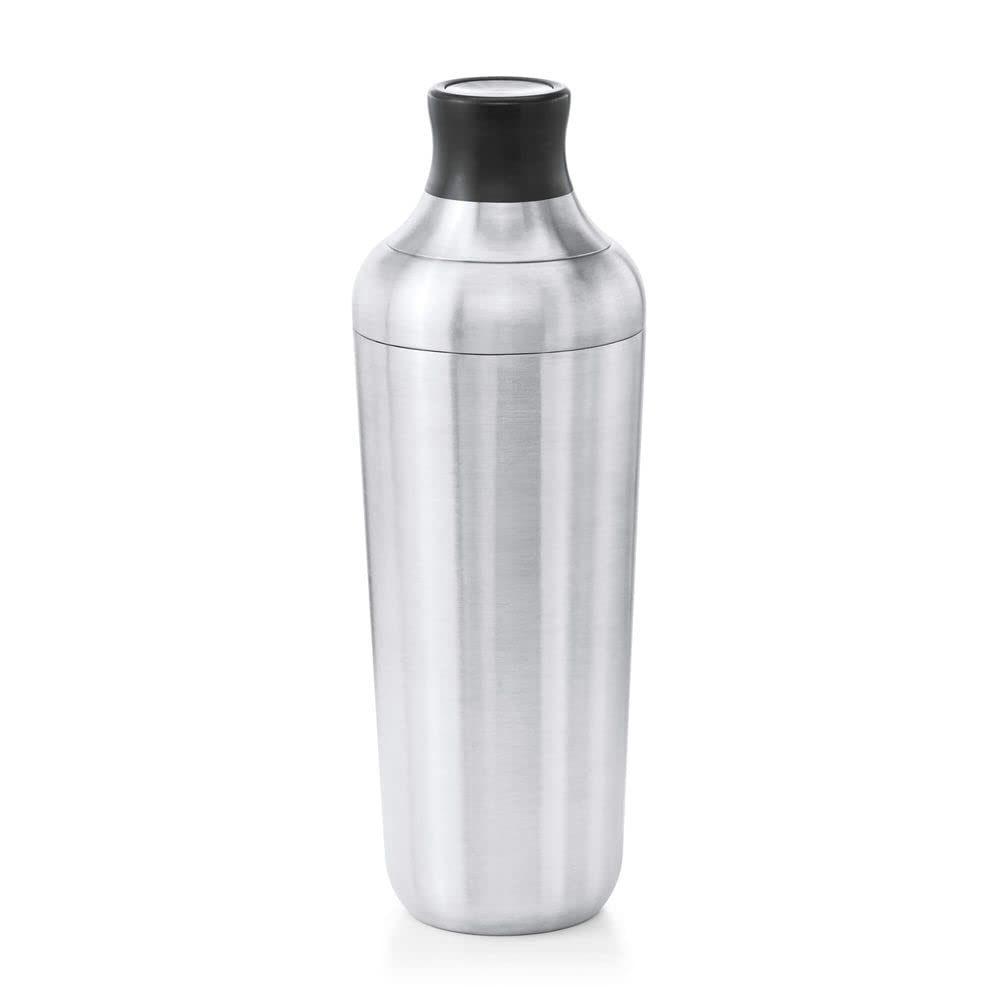 OXO front view of stainless cocktail shaker shows sleek finish and professional look