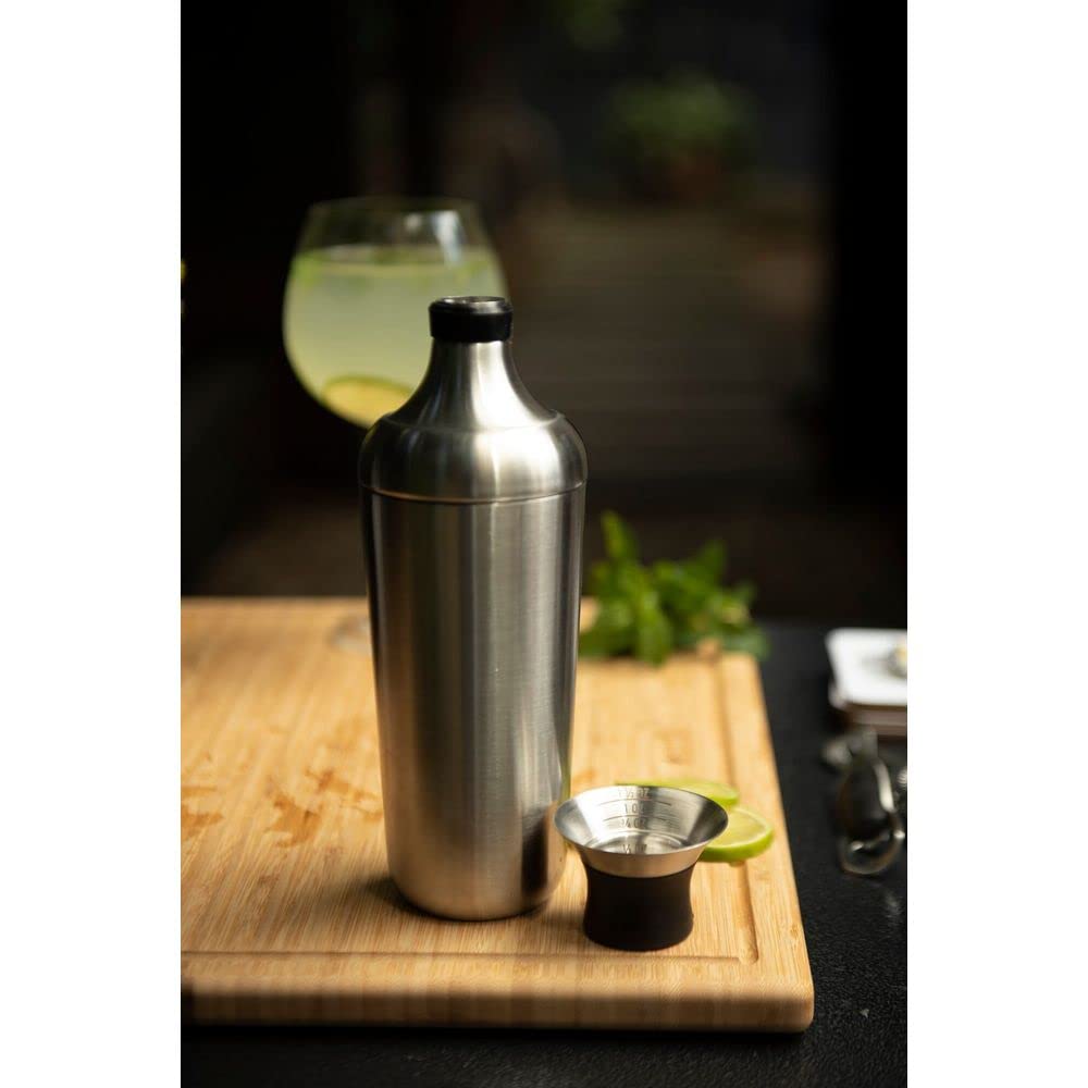 OXO shaker on kitchen counter with glass shows lifestyle-ready styling
