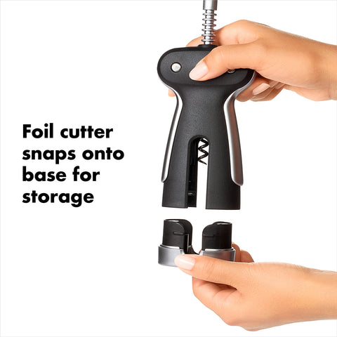 OXO foil cutter detail snapped out, quick foil removal benefit