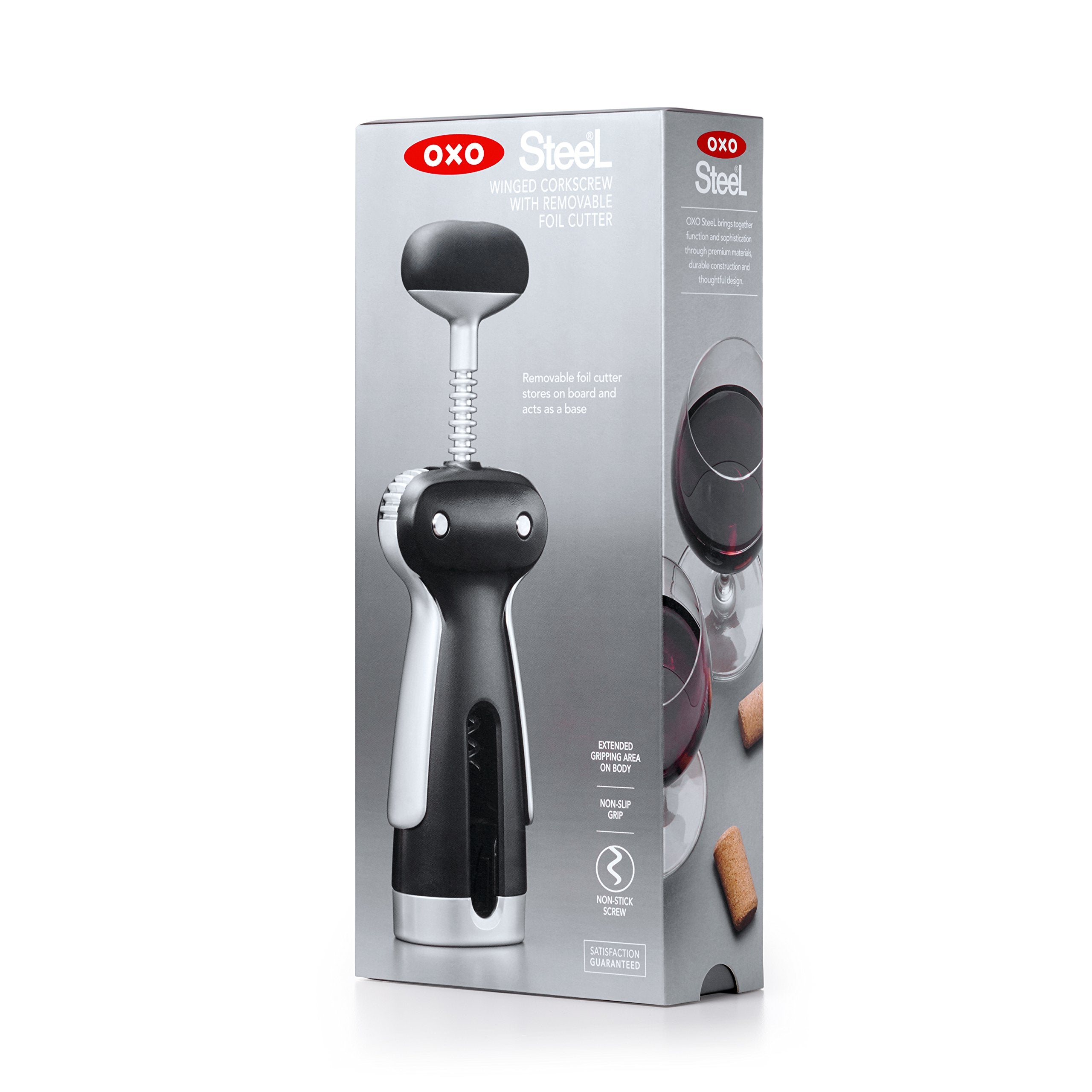 OXO in use removing a wine cork, reduced wrist strain benefit