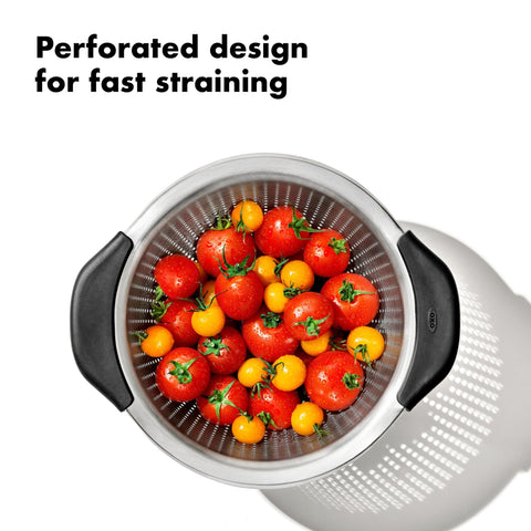 OXO Good Grips nested in stainless mixing bowl showing compact storage benefit