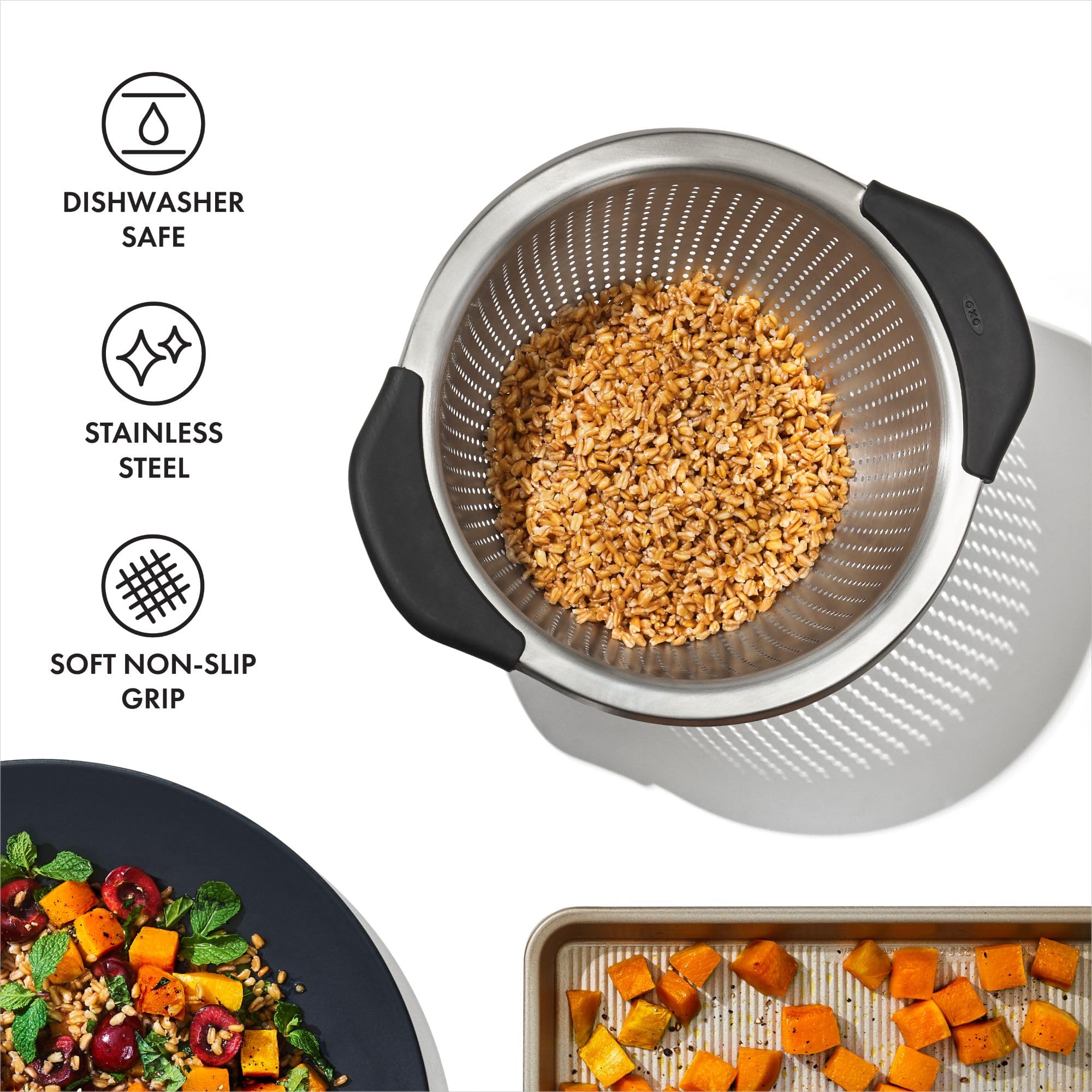 OXO Good Grips beside hand for scale showing 3-quart size suitable for family meals benefit