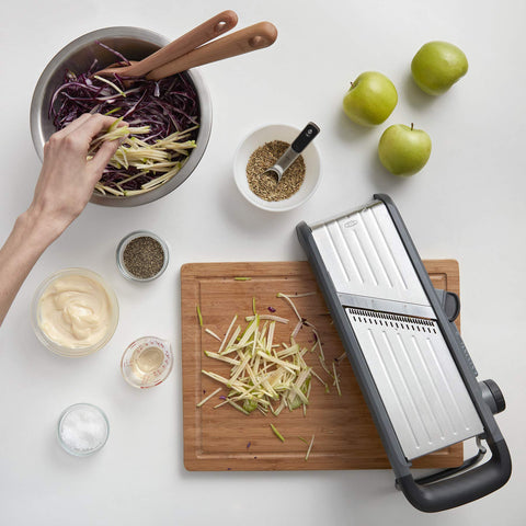 OXO textured runway detail preventing food from sticking while slicing