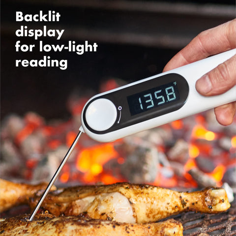 OXO Good Grips positioned on a grill showing reliable temperature checks