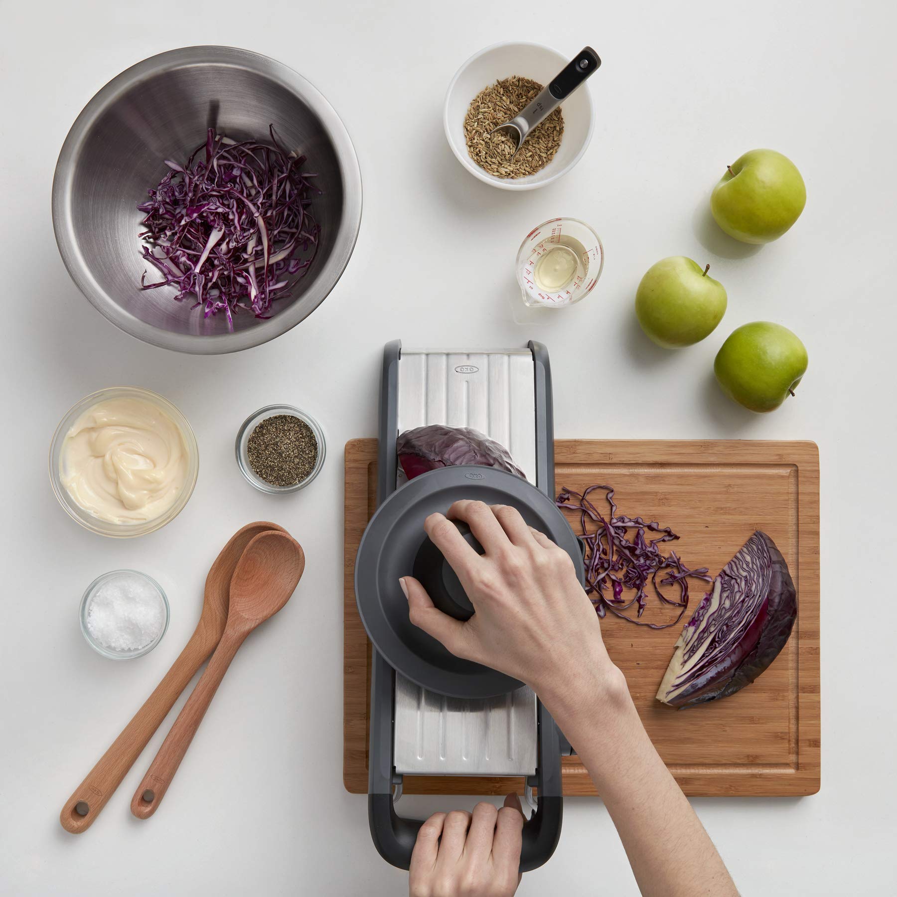 OXO thickness scale in inches and millimeters for precise slice control
