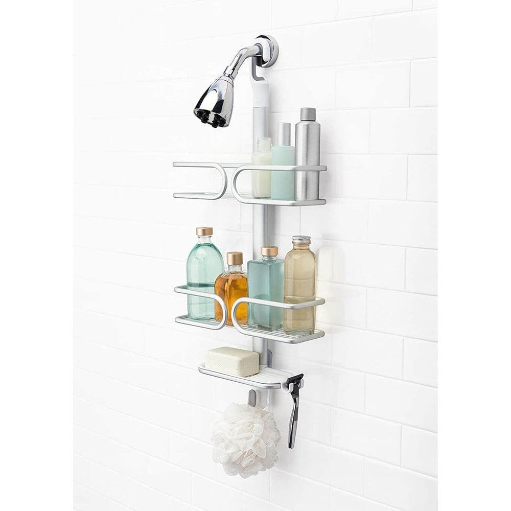 OXO close-up of non-slip hook gripping shower arm for safe installation