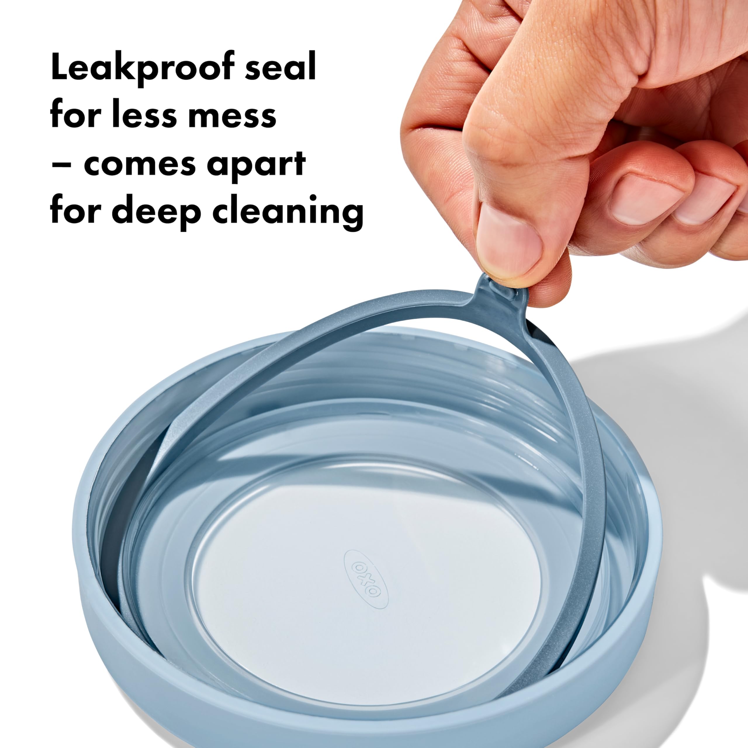 OXO lid with gasket removed for deep cleaning and hygiene