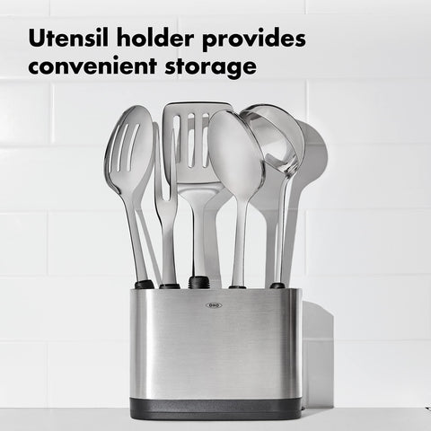 OXO utensil holder on countertop, keeps tools organized and accessible
