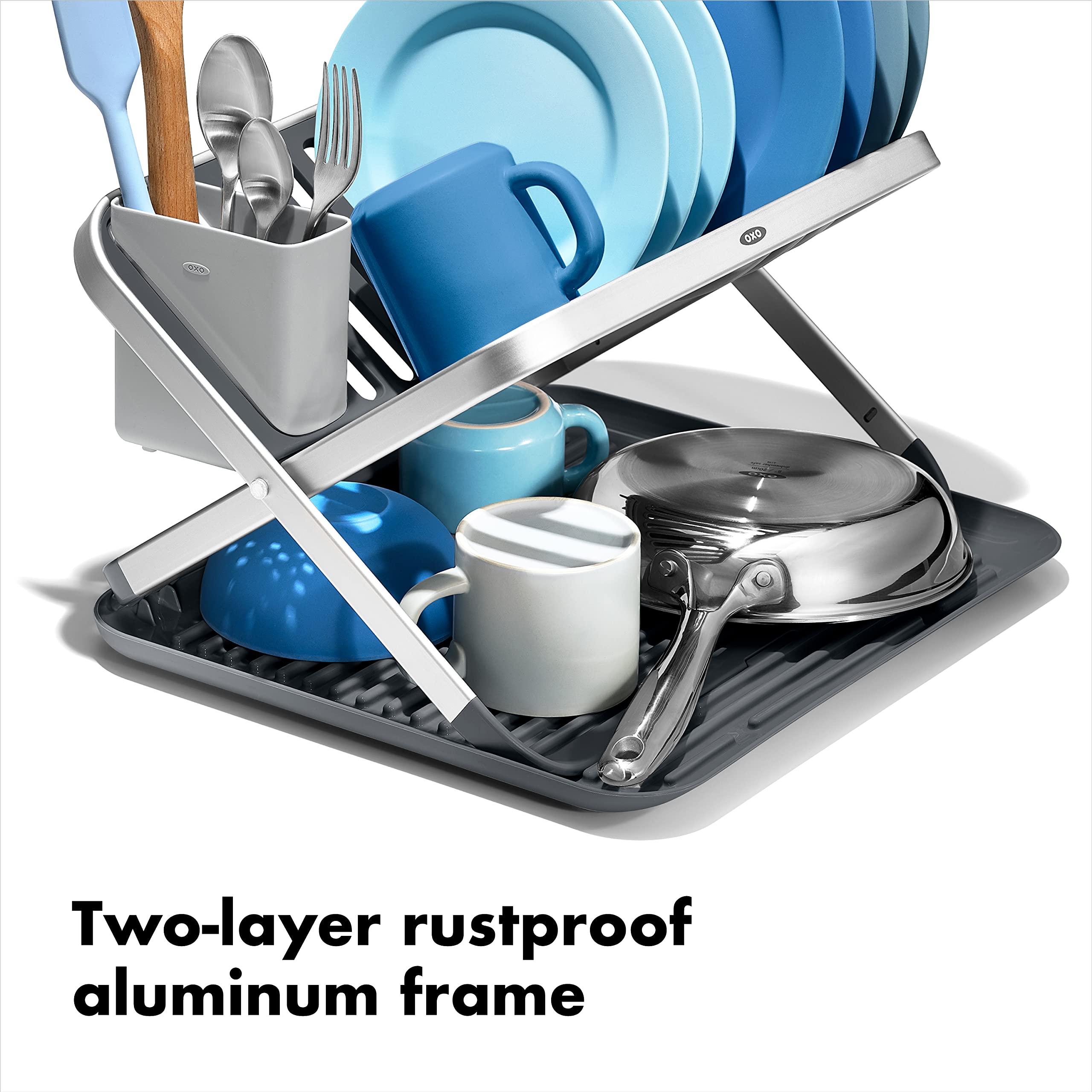 OXO removable utensil cup placed on side for convenient utensil drying