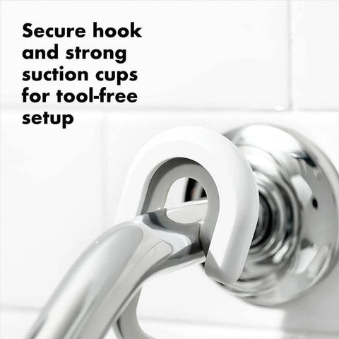 OXO detail of wide flat-wire shelf supporting heavy bottles without bending