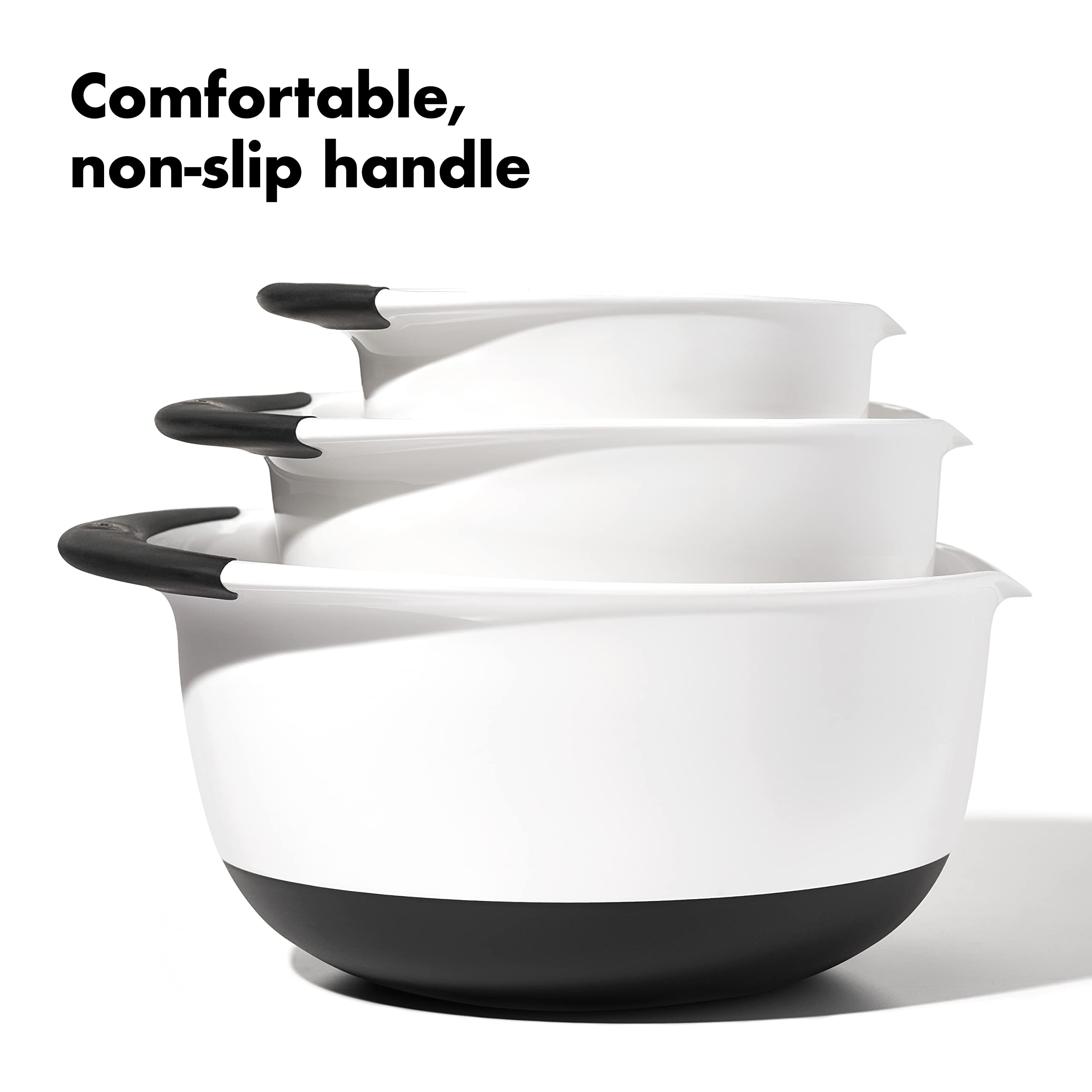 OXO wide lip and pour spout for cleaner transferring of batter