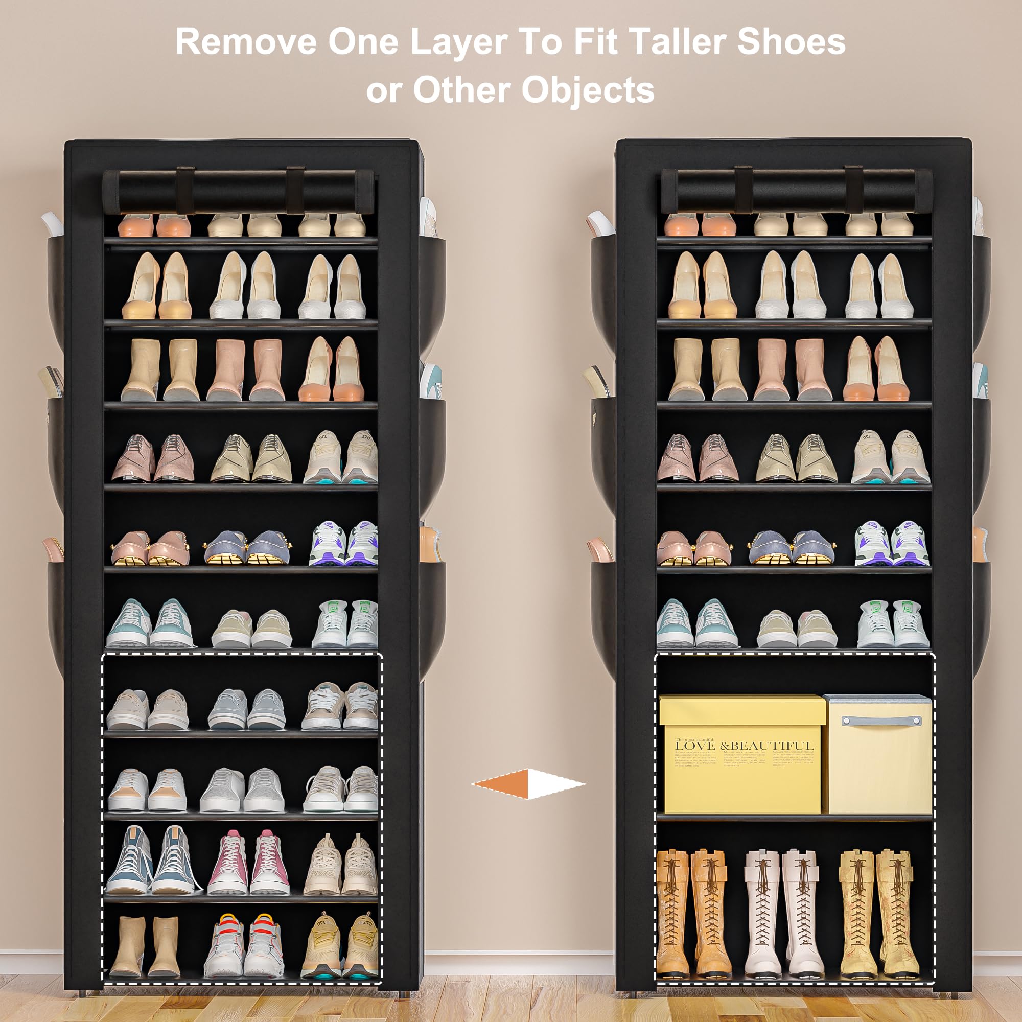OYREL lower shelves loaded with heavier shoes proving strong load-bearing capability