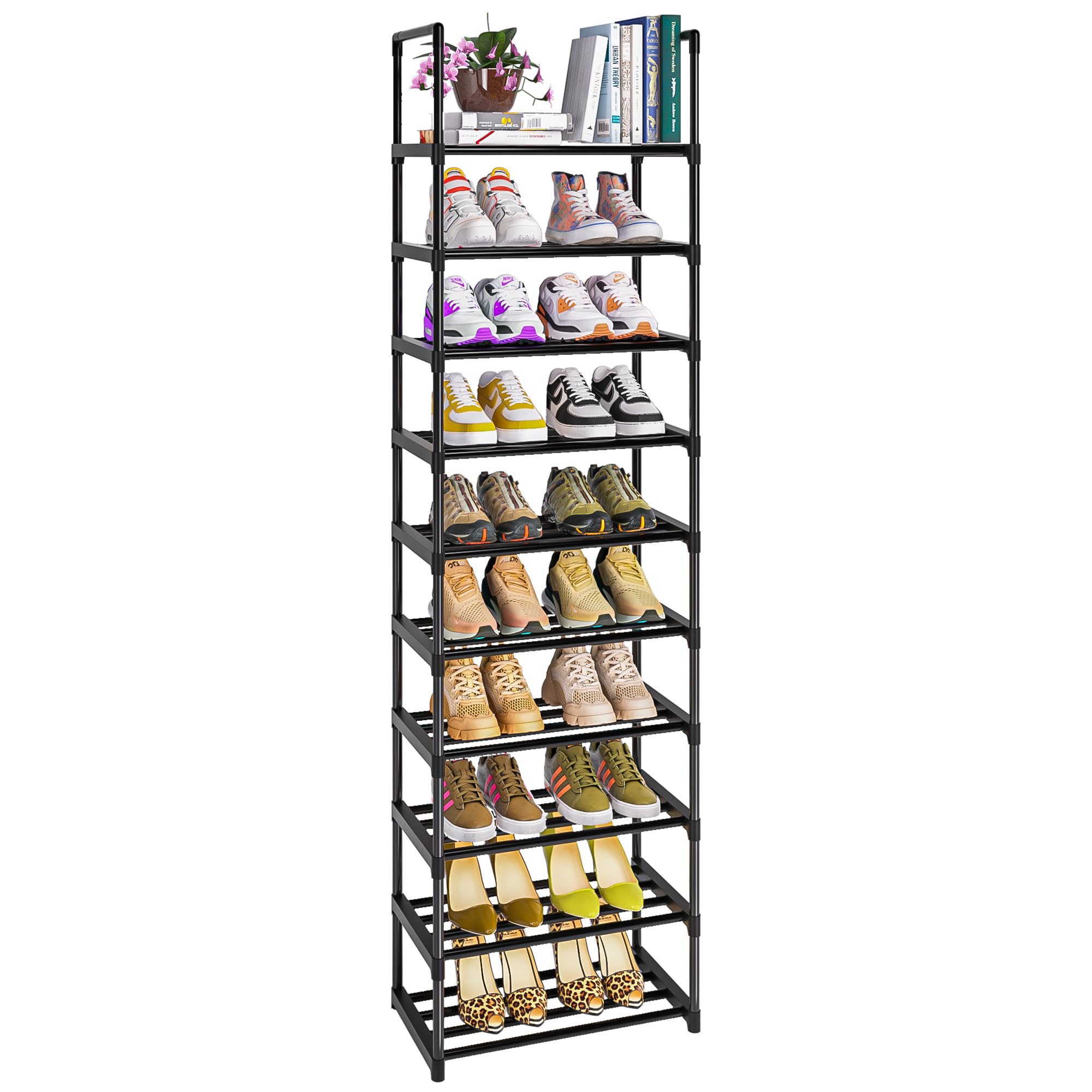 OYREL front view assembled shoe rack showing compact storage benefit