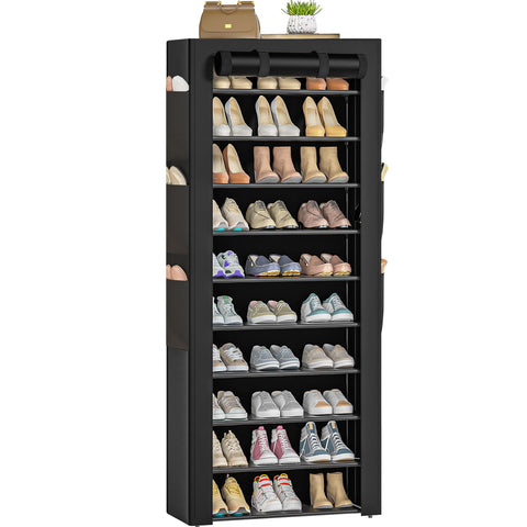 OYREL front view tall 10-tier shoe rack showing compact vertical storage and neat organization