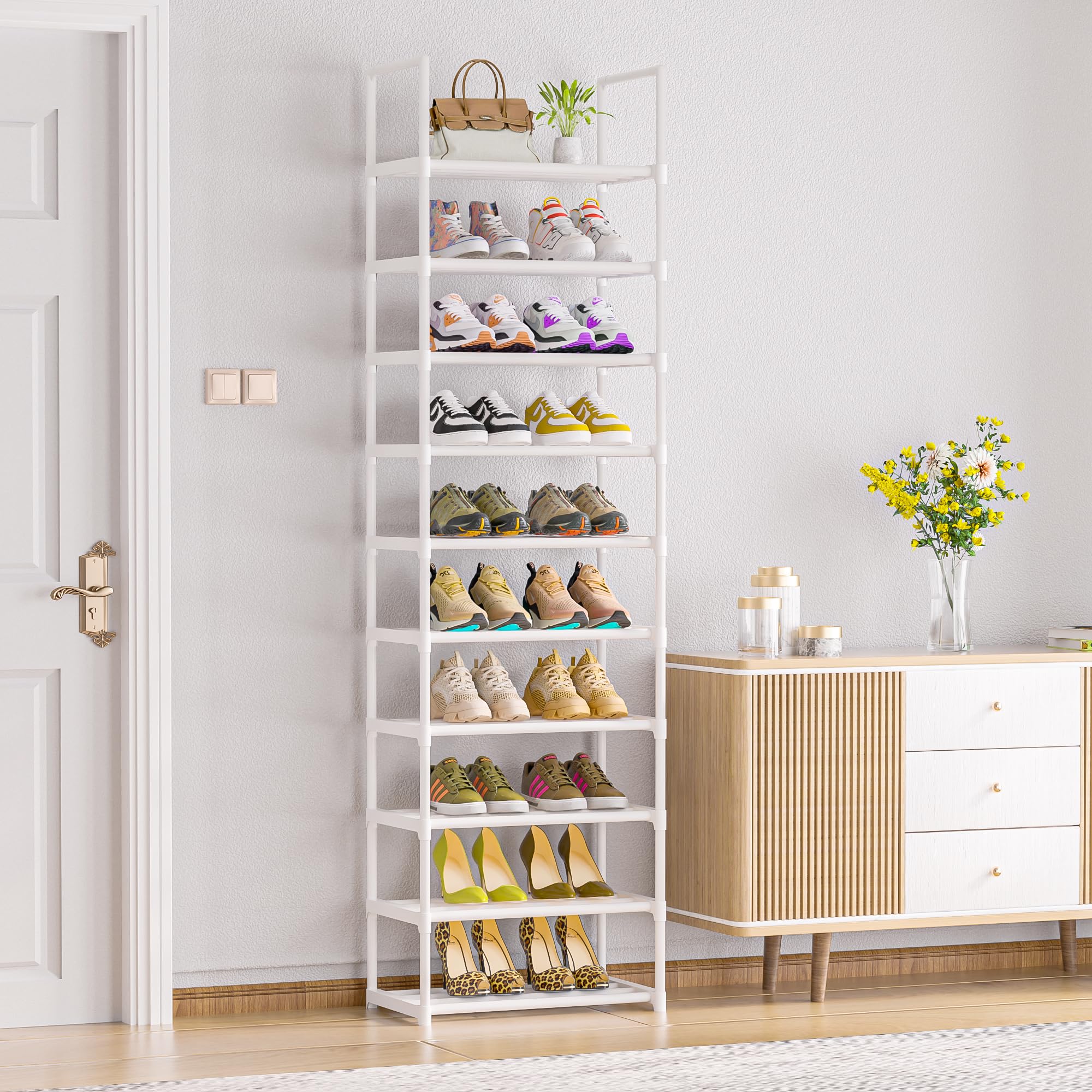 OYREL shelf holding sneakers heels and flats demonstrating versatile storage