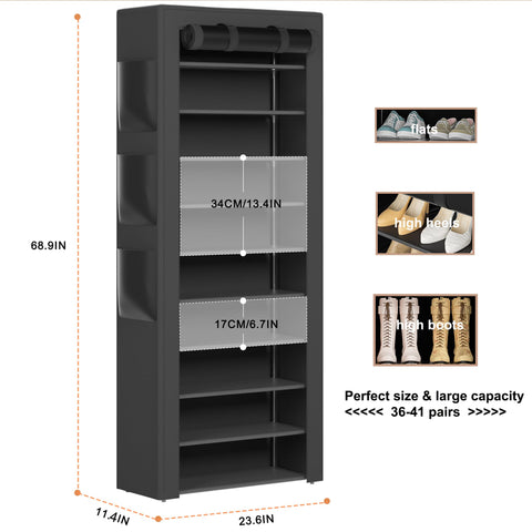 OYREL shelves arranged with sneakers sandals and heels to show multi-shoe capacity