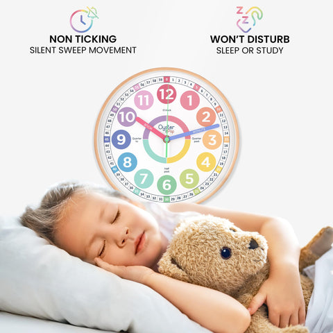 Oyster&Pop clock in kids room, silent decor that supports study time