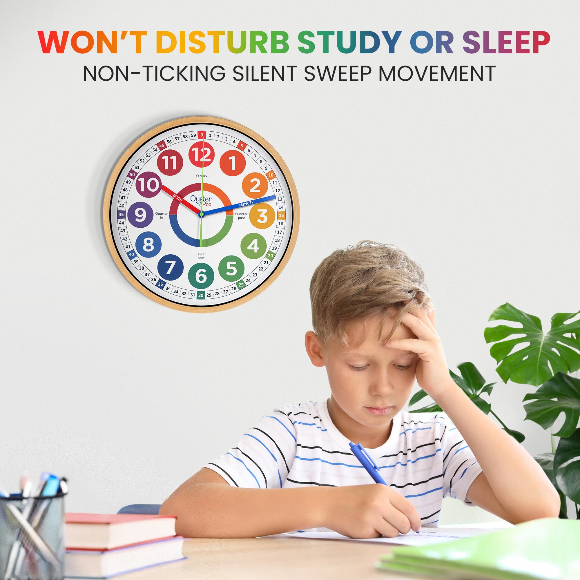 Oyster&Pop mounted in classroom, silent clock supports focus